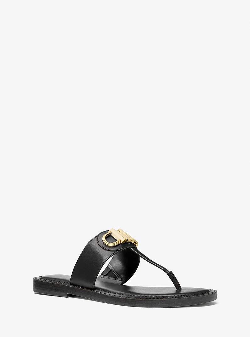 Parker Leather T-Strap Sandal in BLACK | Michael Kors