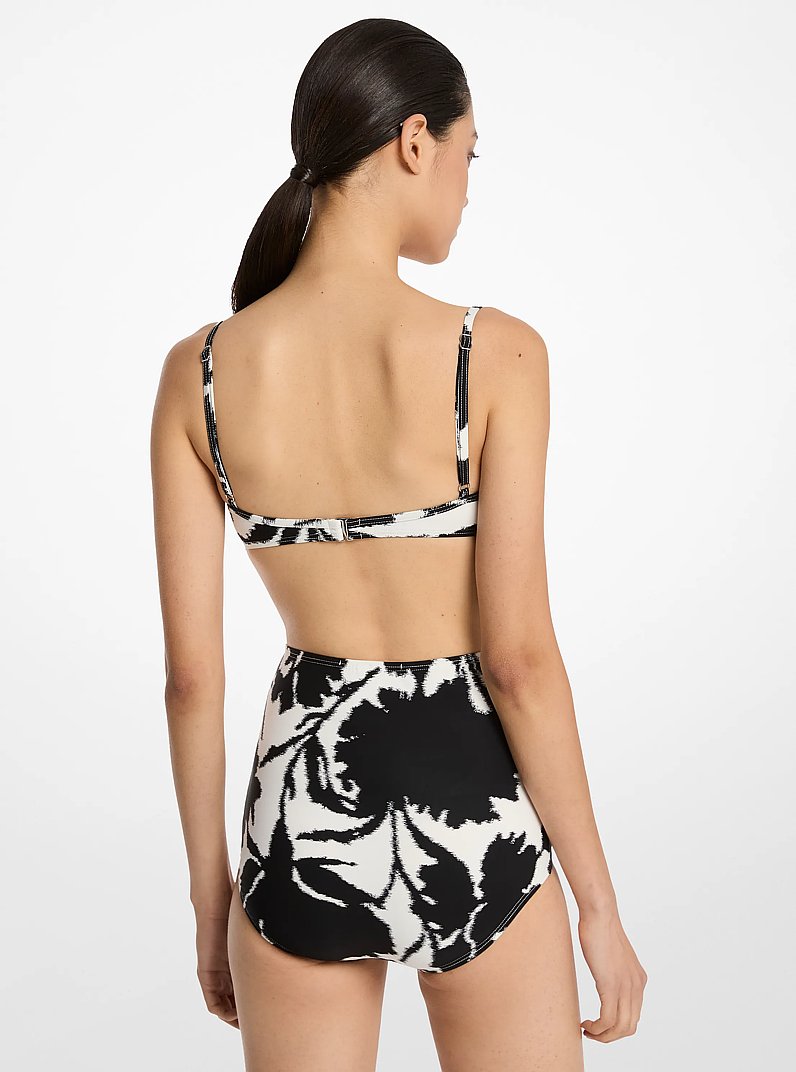 Set bikini reggiseno e slip floreale in cr&ecirc;pe di nylon stretch in NERO/BIANCO | Michael Kors