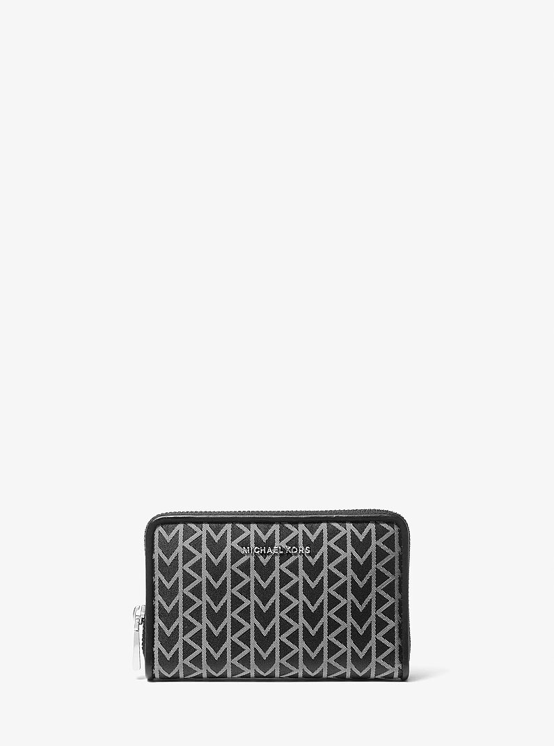Jet Set Small MK2000 Logo Jacquard Wallet in BLACK | Michael Kors