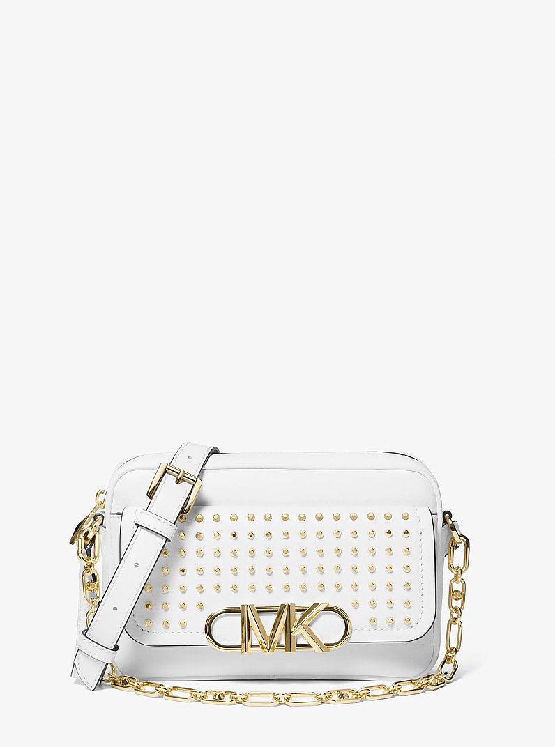 Parker Medium Studded Leather Crossbody Bag in OPTIC WHITE | Michael Kors