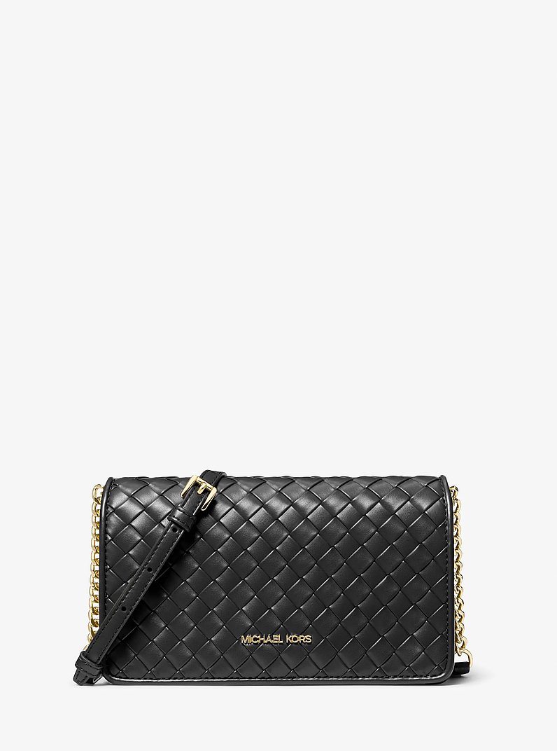 Jet Set Medium Woven Crossbody Bag in BLACK | Michael Kors