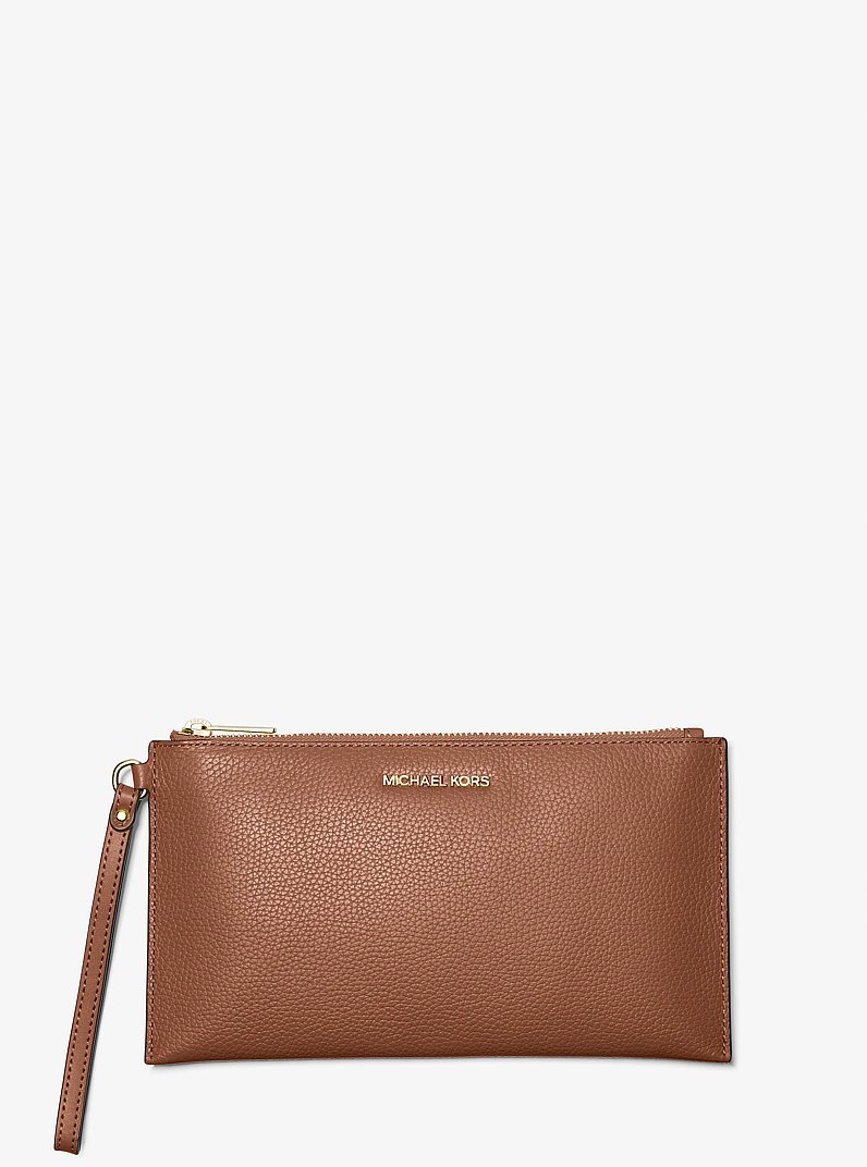 Jet Set Travel Large Pebbled Leather Pouch in LUGGAGE | Michael Kors