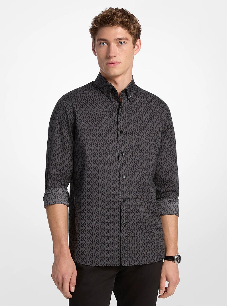 Chemise en coton extensible &agrave; logo Signature in NOIR | Michael Kors