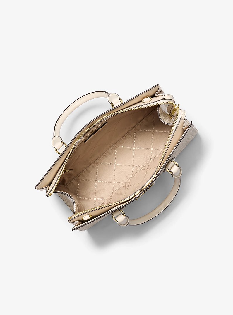 Sheila Medium Signature Logo and Metallic Satchel in PALE GOLD | Michael Kors