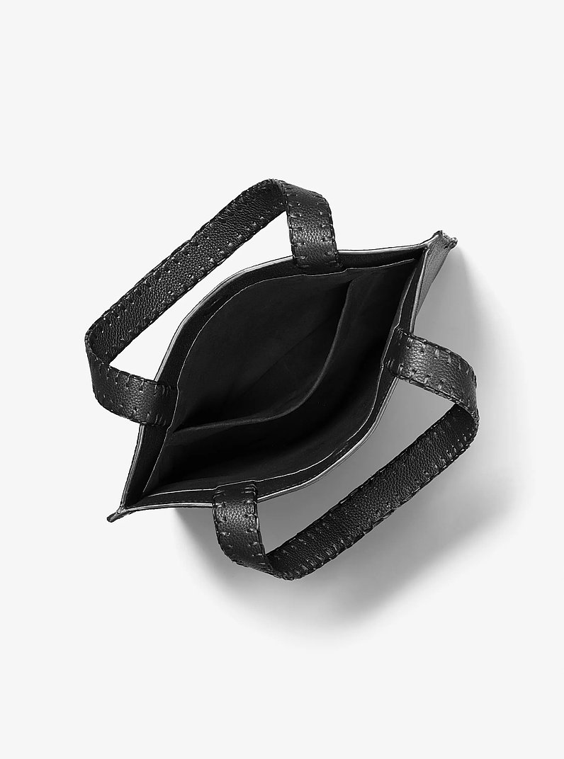 Ponza Medium Hand-Stitched Pebbled Leather Tote Bag in BLACK | Michael Kors