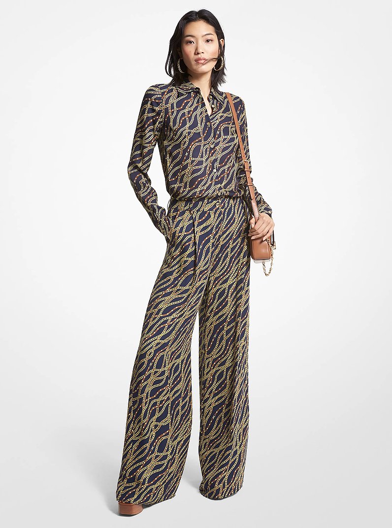 Status Print Georgette Wide-Leg Pants in MIDNIGHTBLUE | Michael Kors