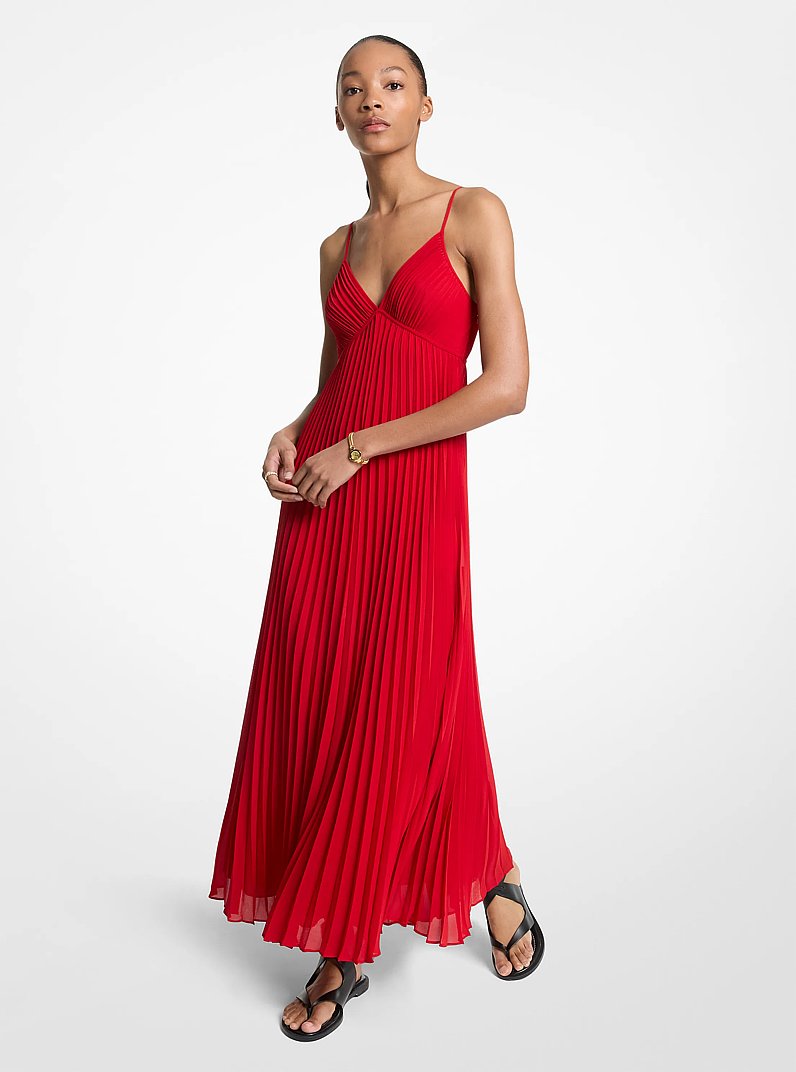 Maxi abito a pieghe in georgette in CREMISI | Michael Kors