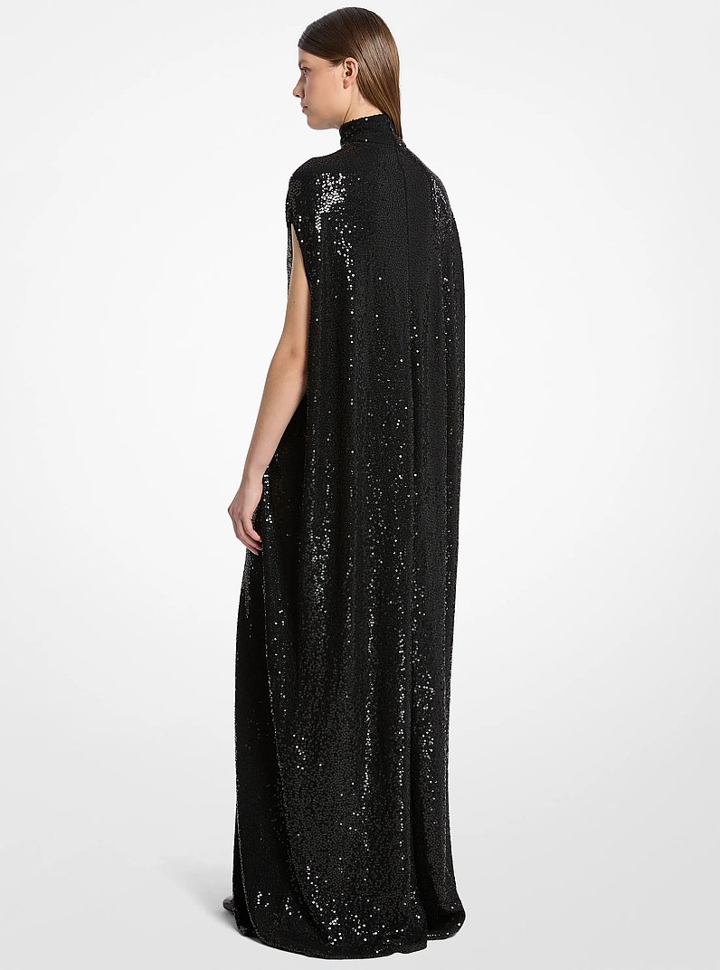 Vestido de crep&eacute; bordado a mano con lentejuelas y cuello alto in NEGRO | Michael Kors