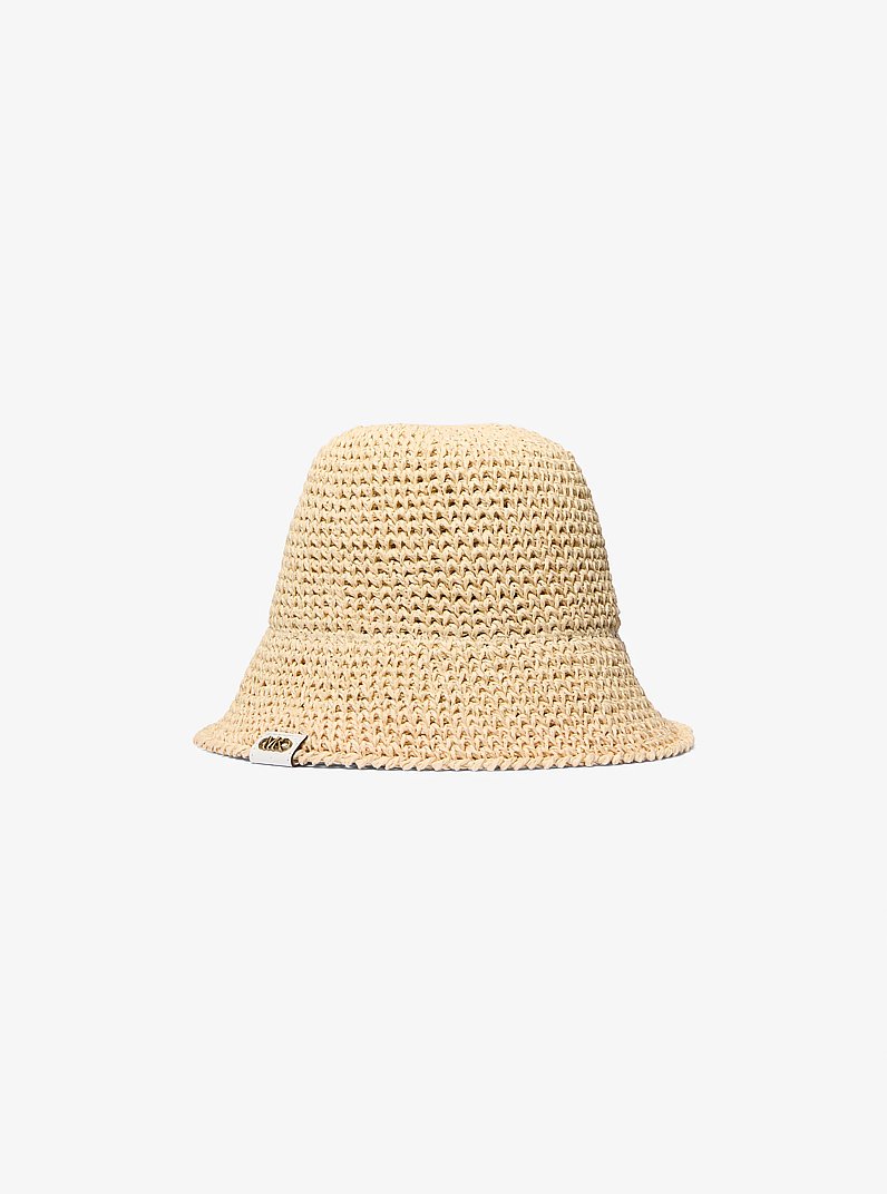Crochet Straw Bucket Hat in LT TAN | Michael Kors