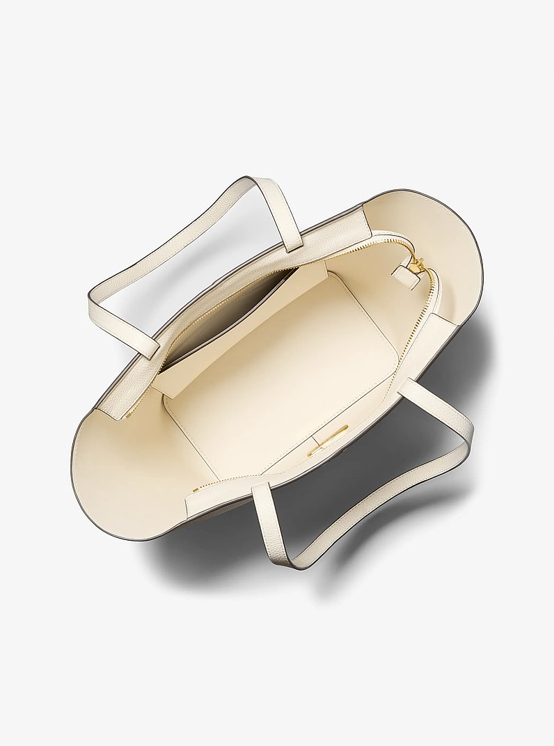 Flora Large Signature Logo and Leather Tote Bag in VAN/CREAM | Michael Kors