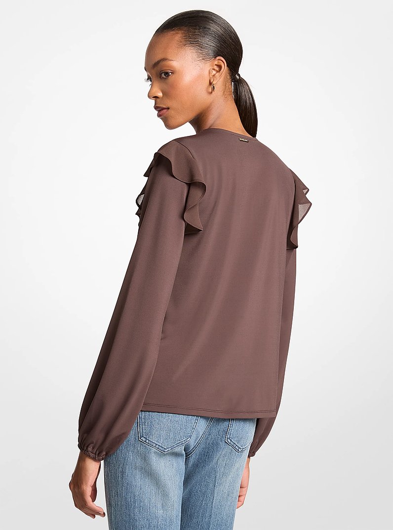 Ruffled Georgette Long-Sleeve Top in CHOCOLATE | Michael Kors