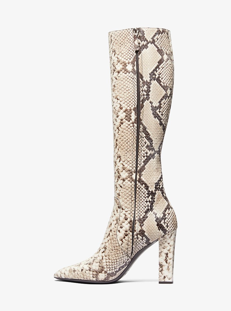 Carly Python Embossed Leather Boot in NATURAL | Michael Kors