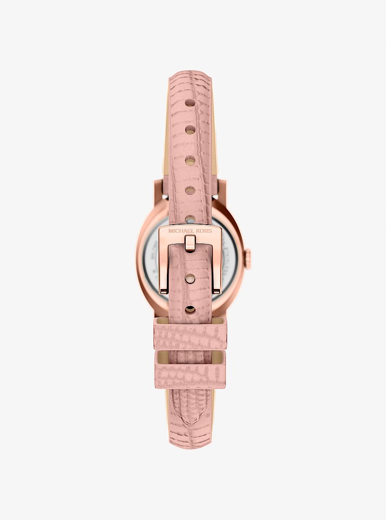Kleine Armbanduhr Maude im Ros&eacute;-Goldton mit Lederarmband mit Eidechsenpr&auml;gung in PRIMEL | Michael Kors