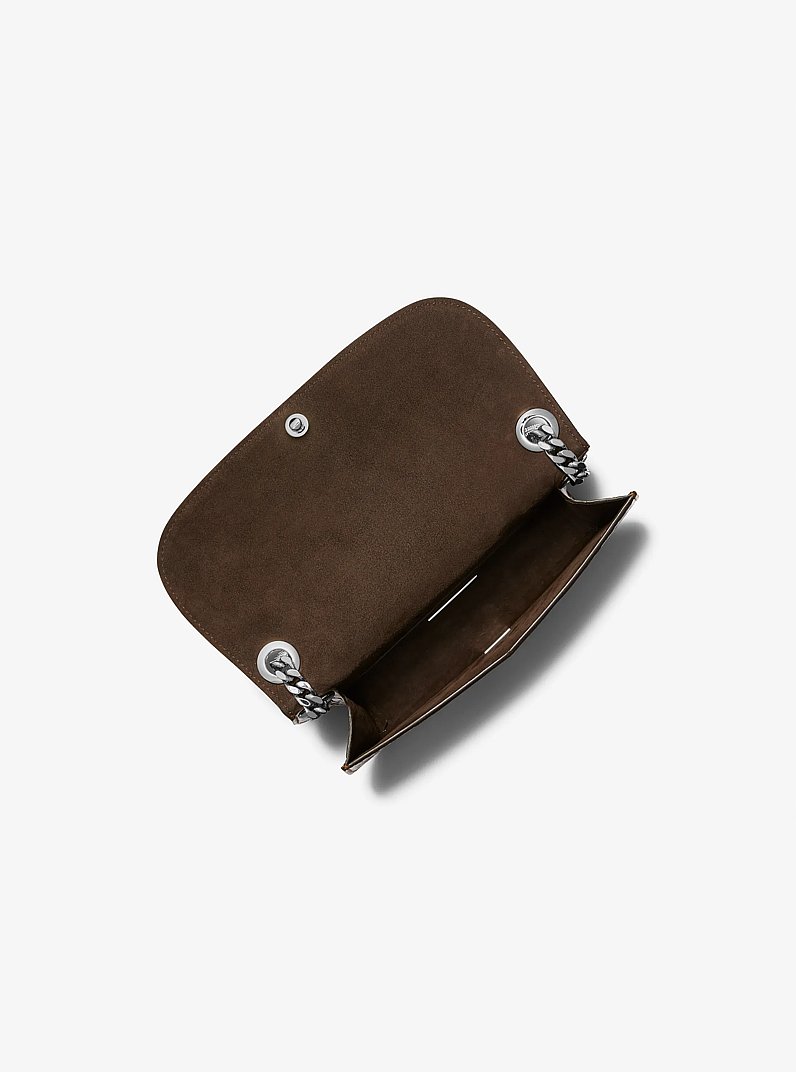 Christie Mini Crocodile Embossed Leather Envelope Bag in CHESTNUT | Michael Kors