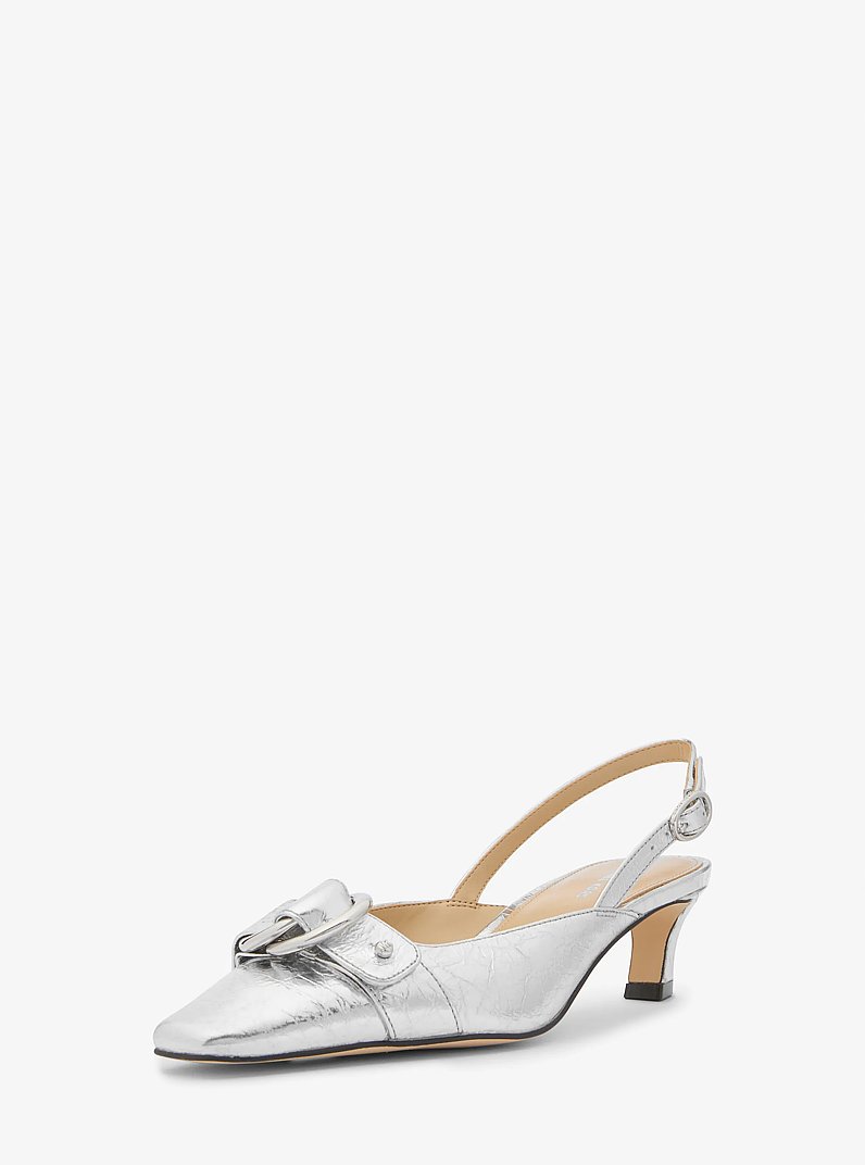 Jaden Metallic Crushed Leather Slingback Pump in SILVER | Michael Kors