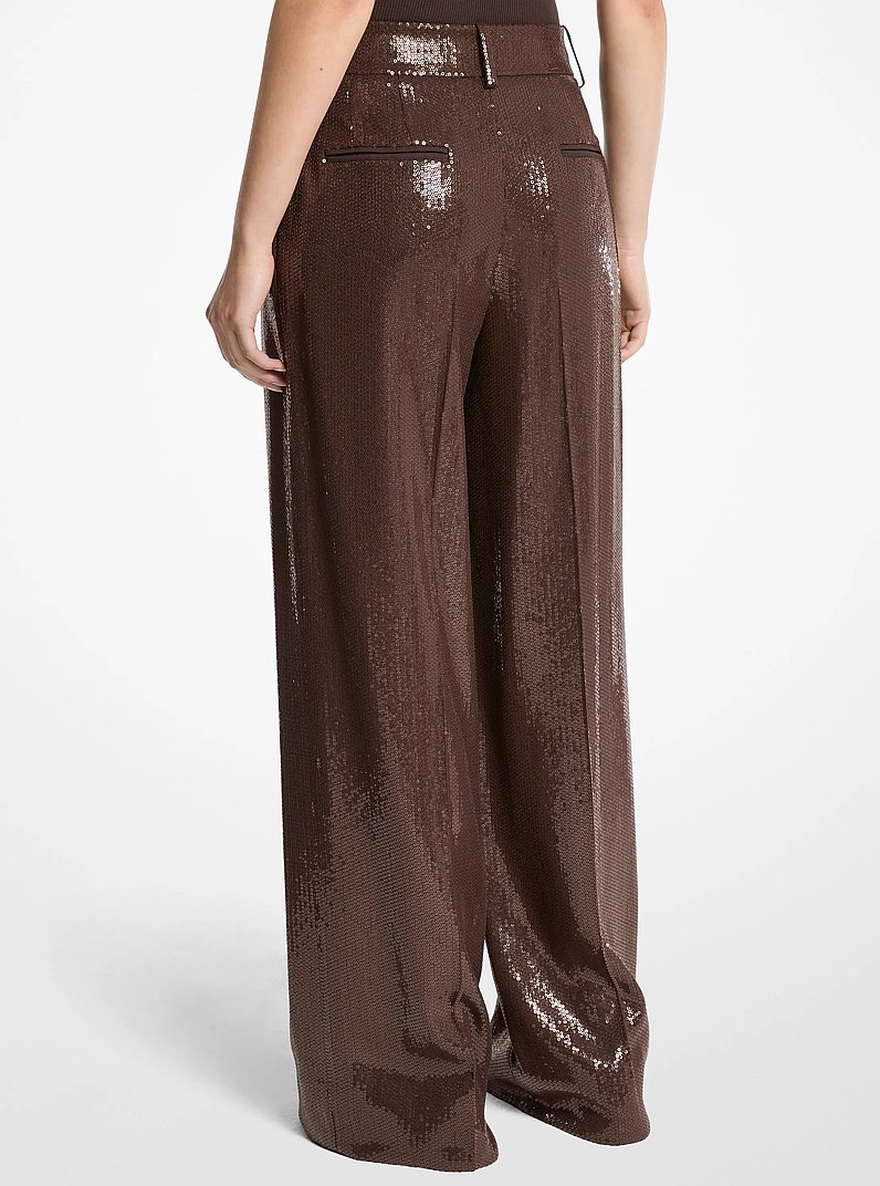 Sequined Crepe Sabl&eacute; Wide-Leg Trousers