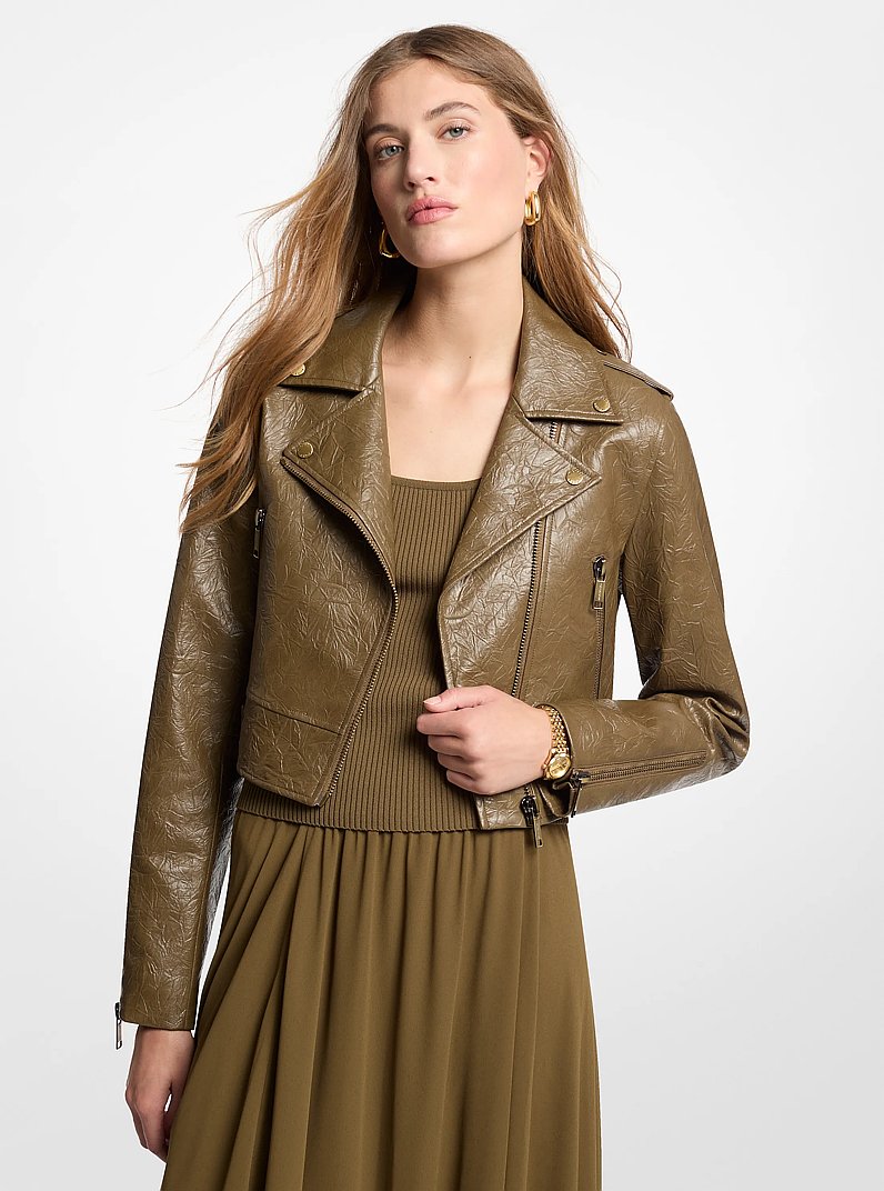 Crinkled Moto Jacket in DUFFLE | Michael Kors