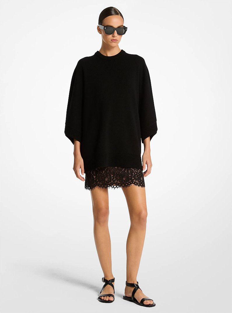 Oversized Cashmere Short-Sleeve Sweater in BLACK | Michael Kors