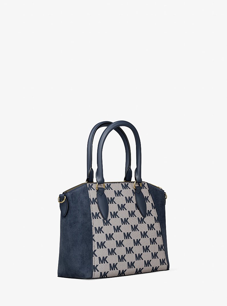 Borsa a mano Sienna piccola in pelle con logo jacquard in NAVY | Michael Kors