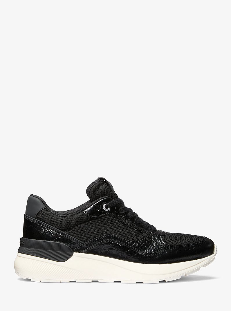 Trevor Leather and Stretch Knit Trainer in BLACK | Michael Kors