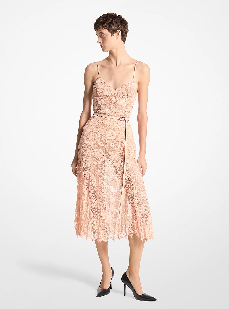 Crushed Floral Lace Slip Dress in SHELL | Michael Kors