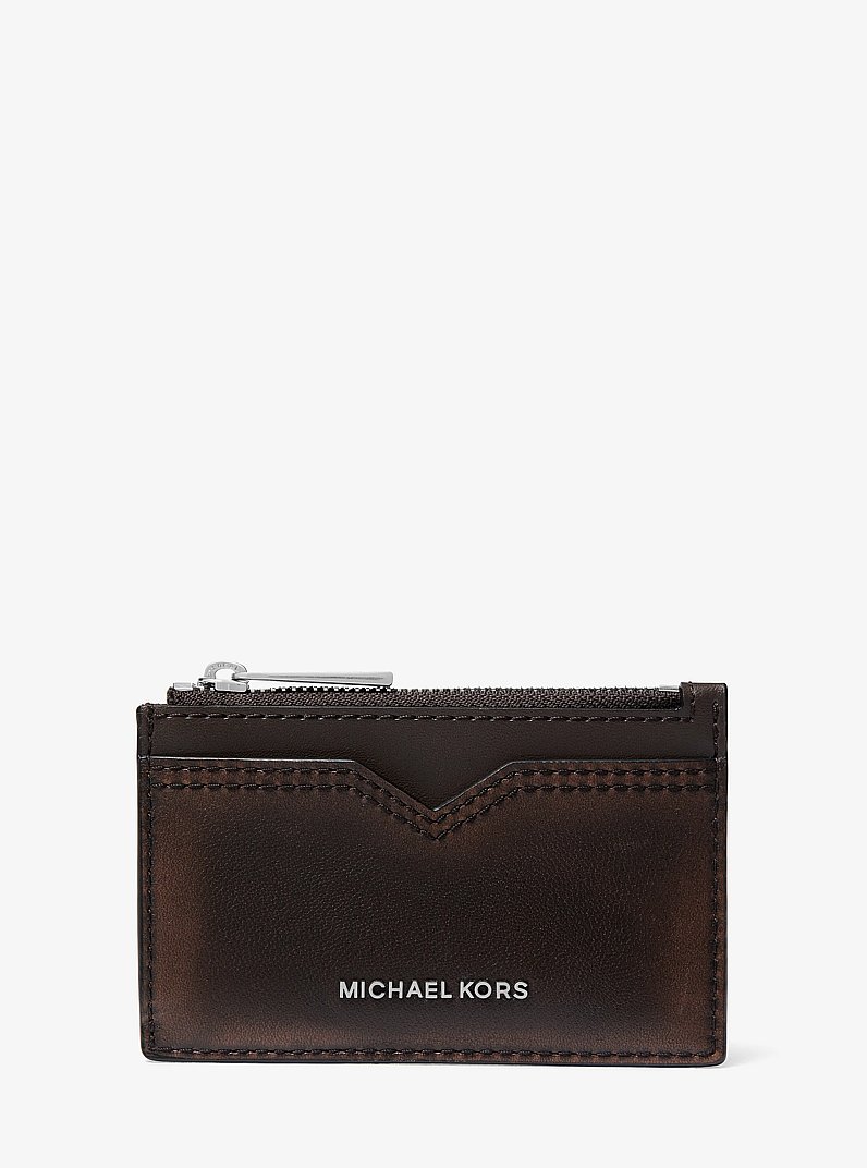 Hudson Burnished Leather Card Case in CHOCOLATE | Michael Kors