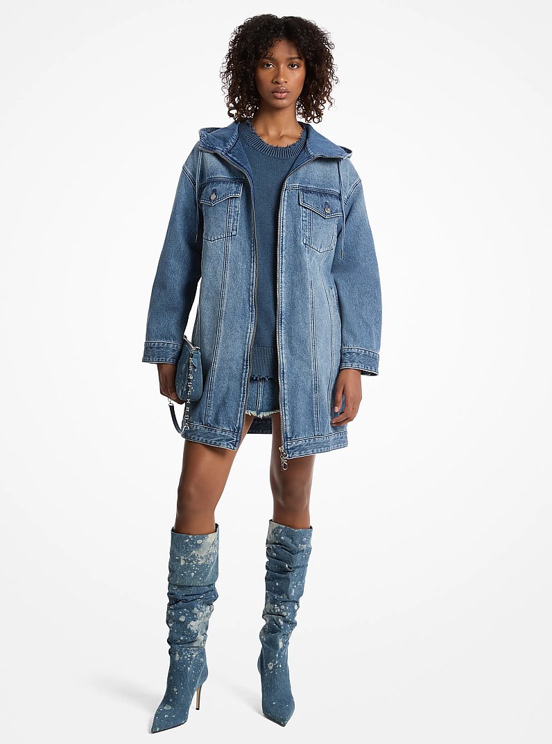 Oversized Hooded Denim Coat in UNION WASH | Michael Kors