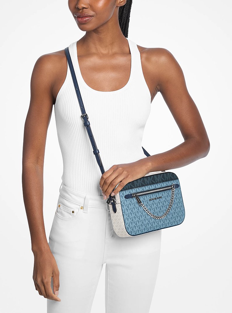 Jet Set Large Signature Logo Crossbody Bag in DENIM MULTI | Michael Kors