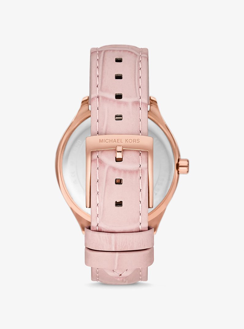Sage Pav&eacute; Rose Gold-Tone and Crocodile Embossed Leather Watch in POWDER PINK | Michael Kors