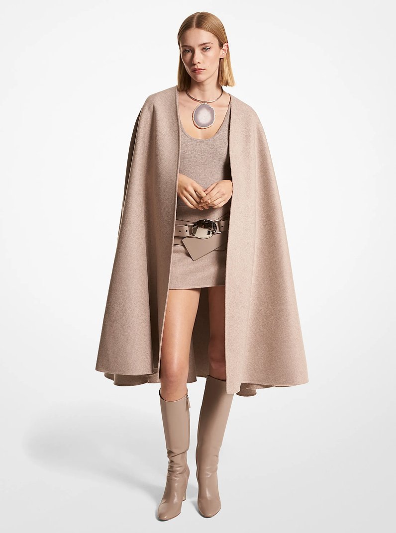 Double Faced Wool Melton Cape in TAUPE MELANGE | Michael Kors