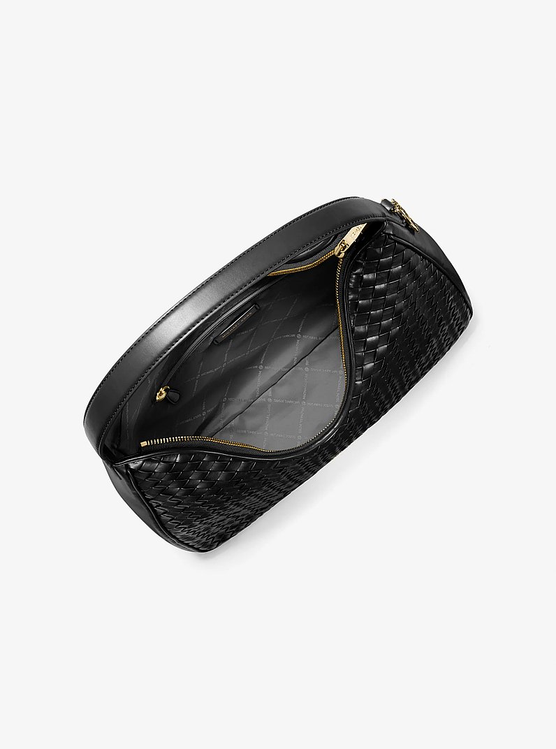 Nayla Medium Woven Shoulder Bag in BLACK | Michael Kors