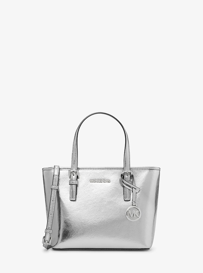 Jet Set Travel Extra-Small Metallic Top-Zip Tote Bag in SILVER | Michael Kors