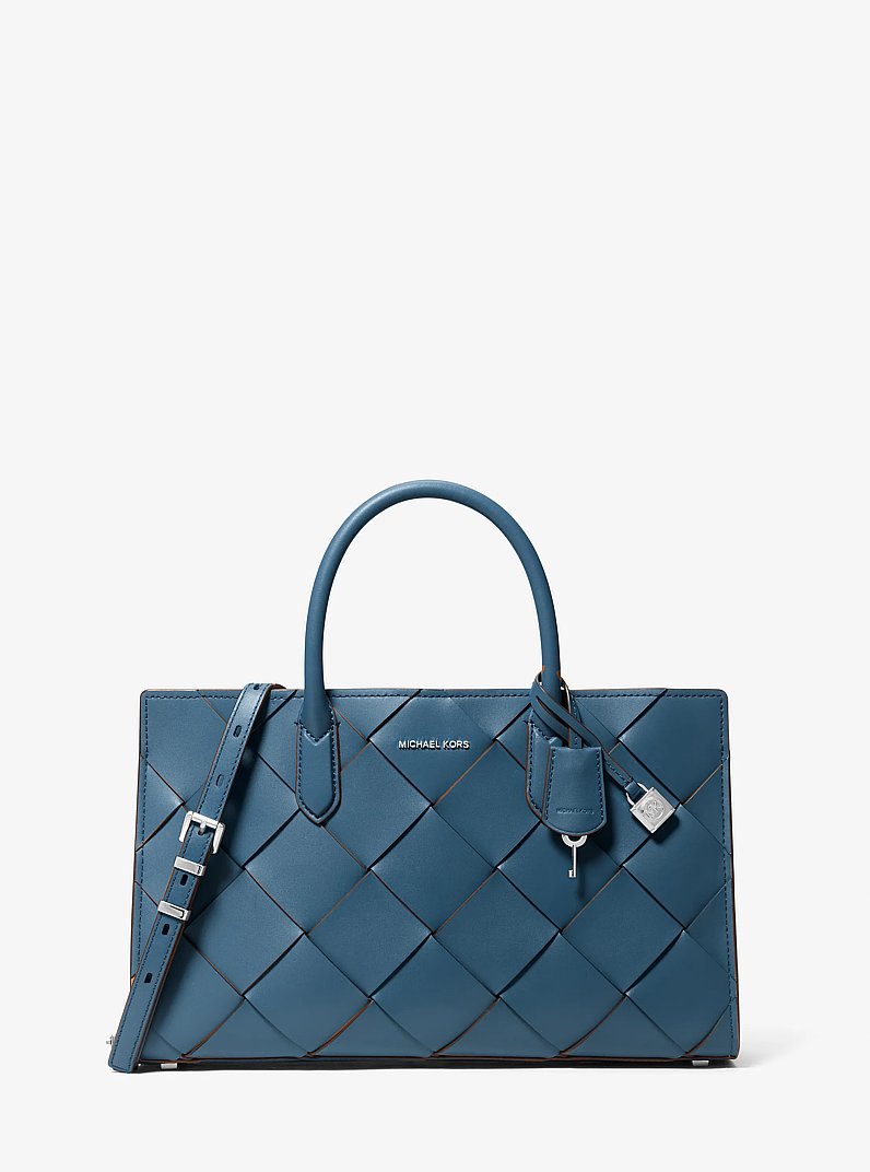 Scarlett Medium Woven Leather Satchel in DK CHAMBRAY | Michael Kors