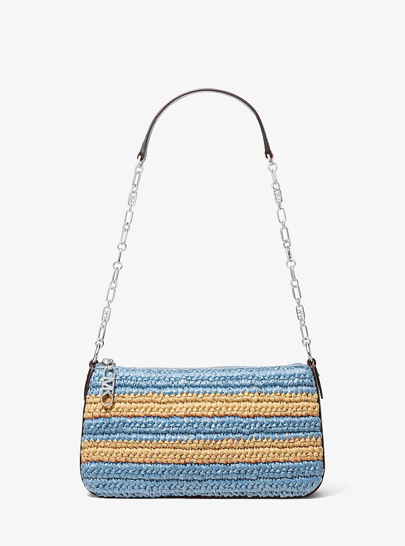 Empire Medium Hand-Crocheted Striped Straw Chain-Link Pochette