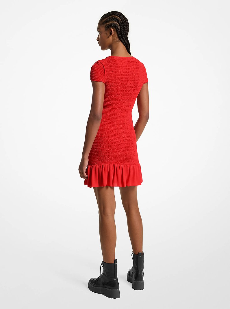 Smocked Georgette Mini Dress in CRIMSON | Michael Kors