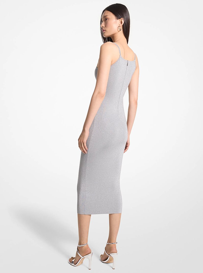 Metallic Stretch Knit Tank Slit Dress in SILVER | Michael Kors