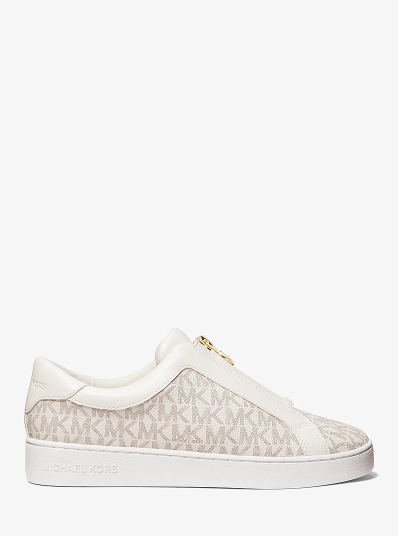 Keaton Signature Logo Zip-Up Sneaker in VANILLA | Michael Kors