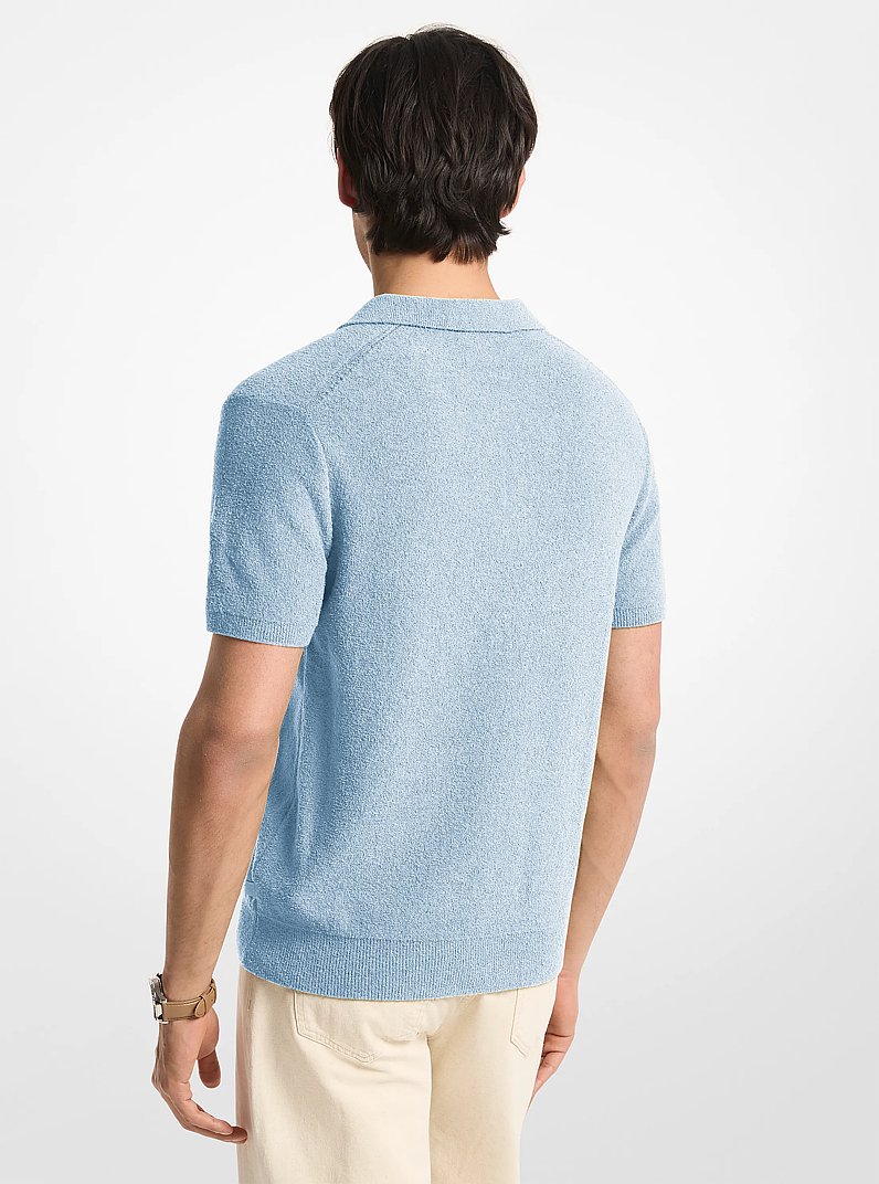 Boucle Cotton Blend Short-Sleeve Polo Sweater in CHAMBRAY | Michael Kors