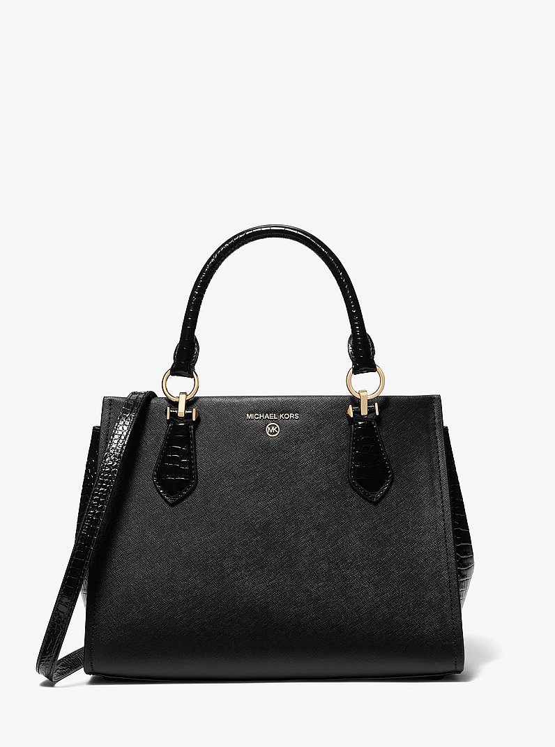 Marilyn Medium Saffiano Leather Satchel in BLACK | Michael Kors