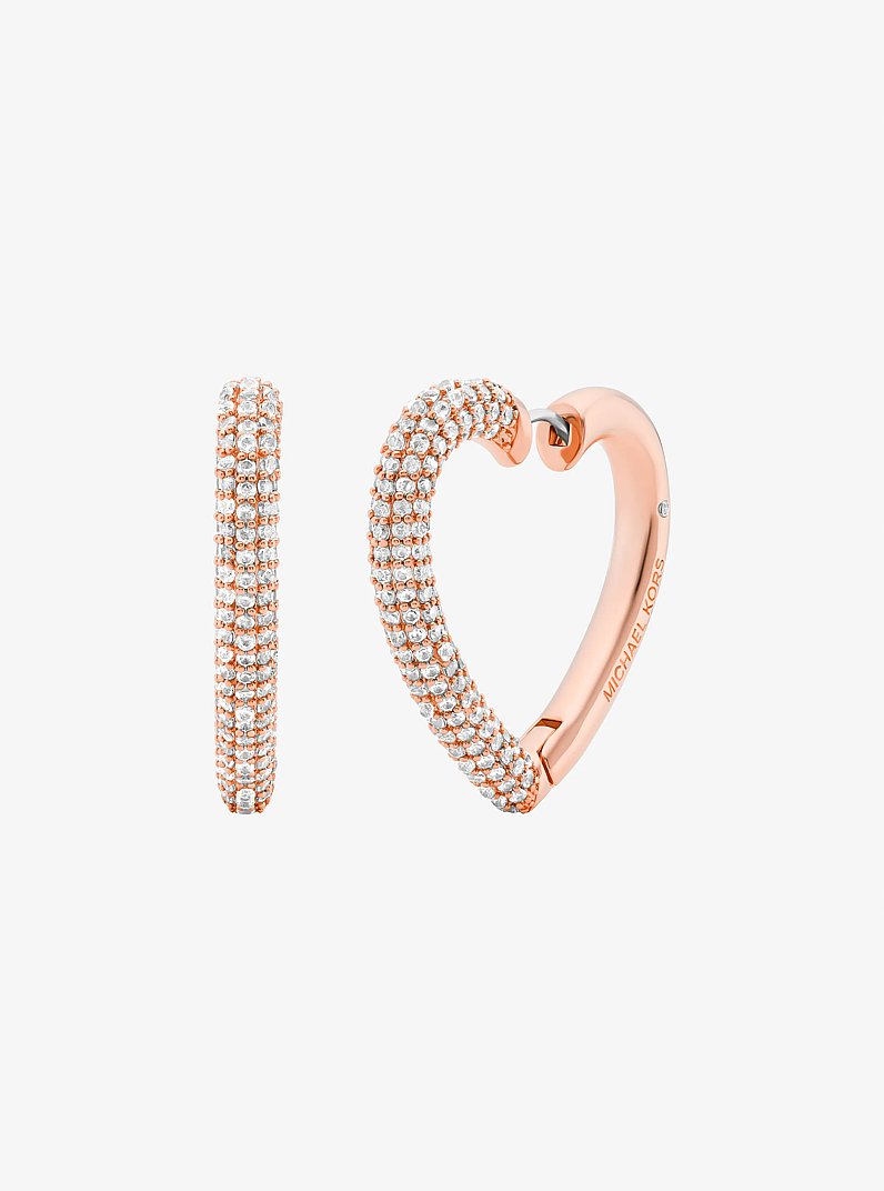 Pav&eacute; Heart Hoop Earrings in ROSE GOLD | Michael Kors