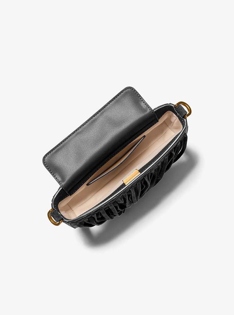 Bryant Small Fringed Suede Convertible Pochette in BLACK | Michael Kors