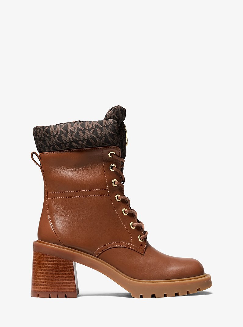 Cade Leather and Signature Logo Combat Boot in BROWN/LUGGAGE | Michael Kors