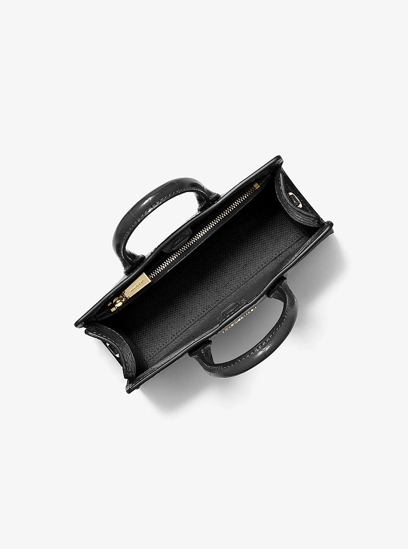 Scarlett Extra-Small Crocodile Embossed Leather Crossbody Bag in BLACK | Michael Kors