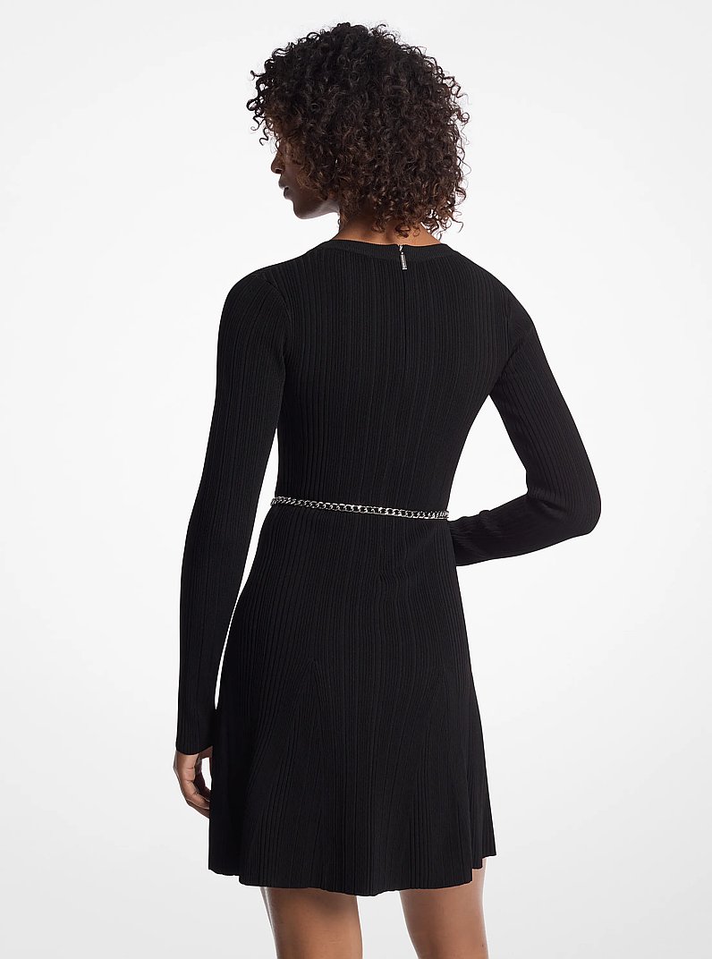Stretch Knit Belted Dress in BLACK | Michael Kors