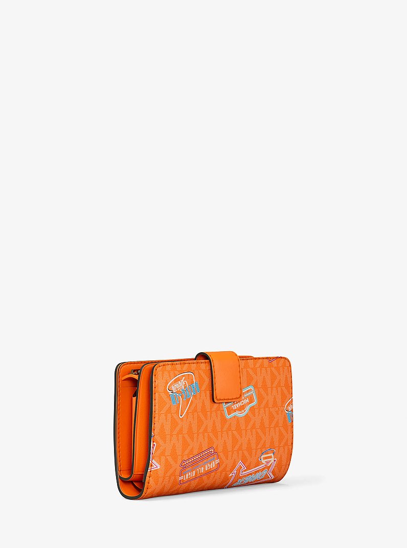 Jet Set Printed Signature Logo Bi-Fold Wallet in POP ORANGE | Michael Kors