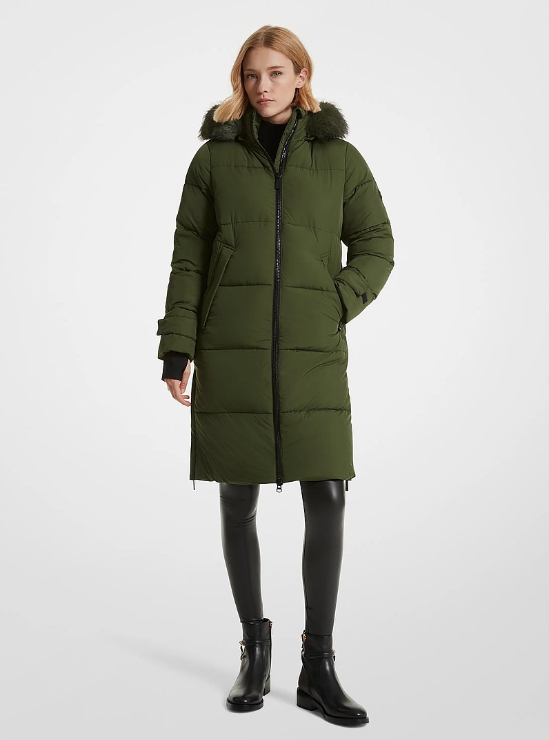 Faux Fur Trim Quilted Puffer Coat