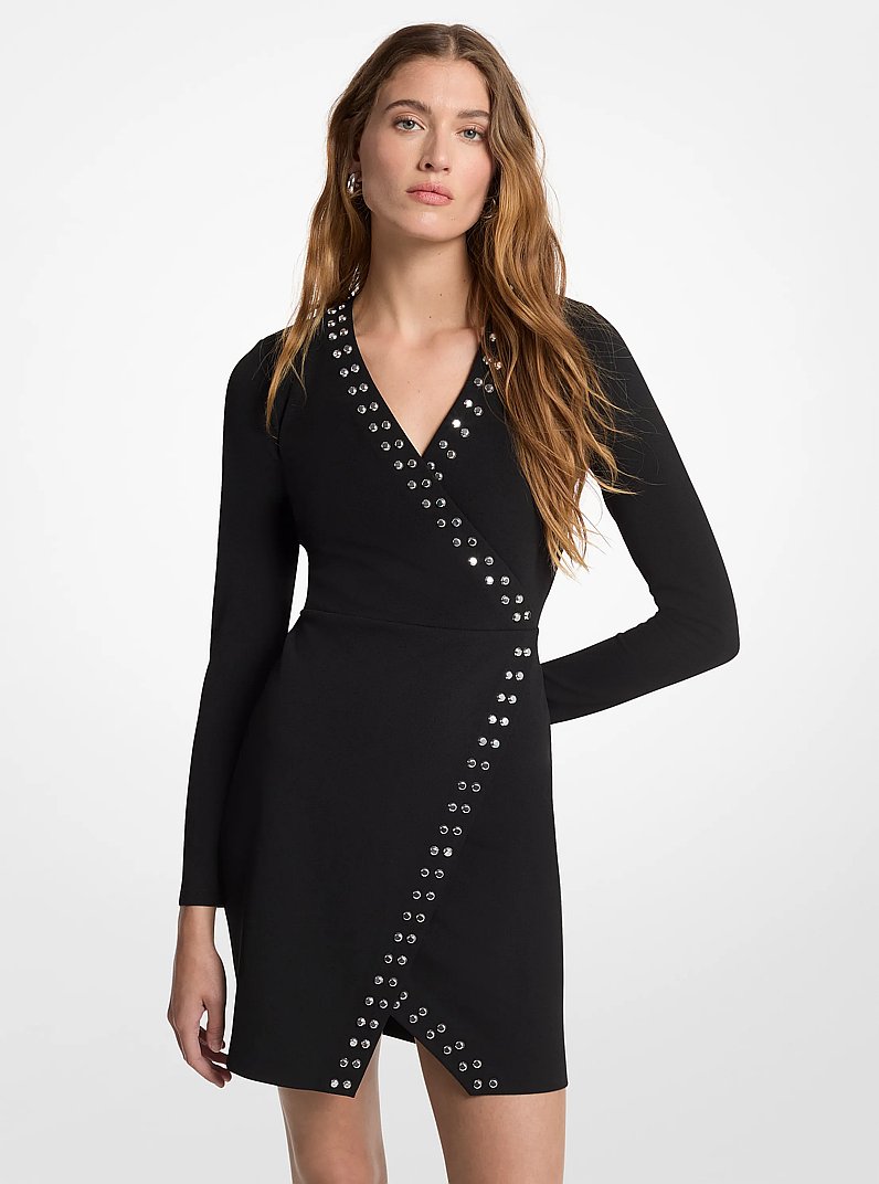 Robe cache-c&oelig;ur &agrave; manches longues et &agrave; clous in NOIR | Michael Kors