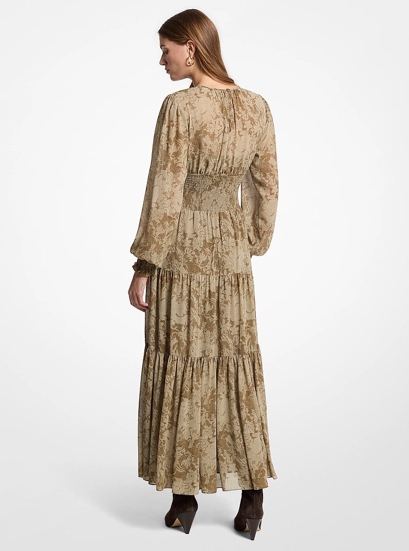 Floral Georgette Smocked Dress in DUFFLE | Michael Kors
