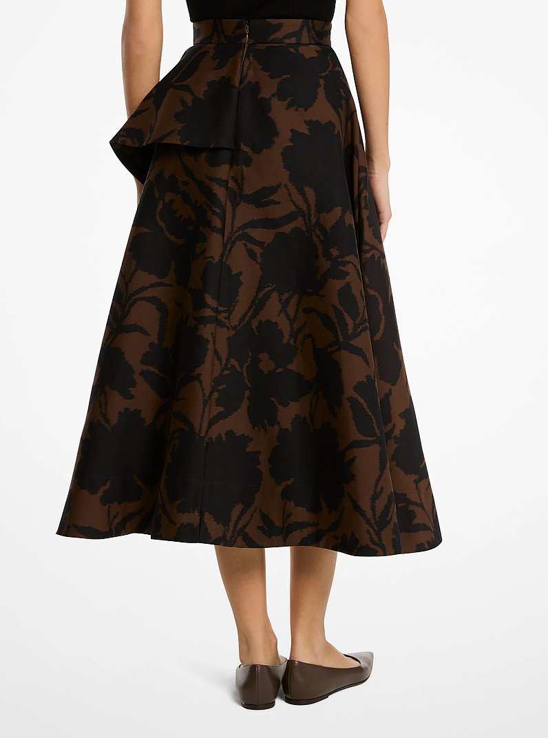 Asymmetrischer Chin&eacute;-Rock aus Baumwoll-Seiden-Jacquard mit Blumenmuster in JAVA/SCHWARZ | Michael Kors