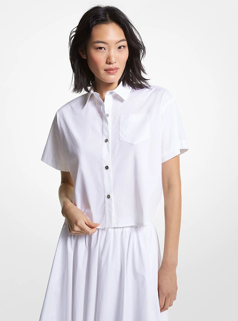 Chemise courte en popeline de coton biologique extensible in BLANC | Michael Kors